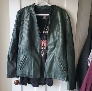 Olive Green Faux Leather Moto Jacket